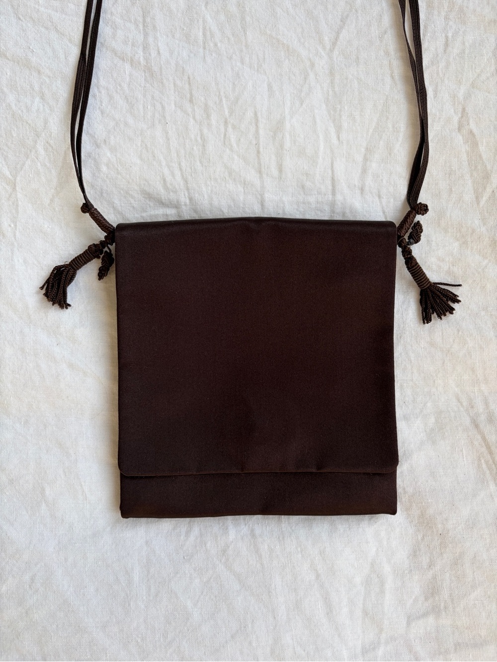Vintage Prada Silk Satin Tassel Knotted Mini Bag Tote Crossbody Purse Brown 90s